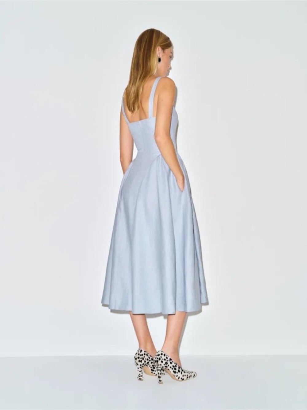 NEW Reformation Birdie Linen Sleeveless Midi Dress Cloud Blue US 6 UK 10 - Picture 4 of 15